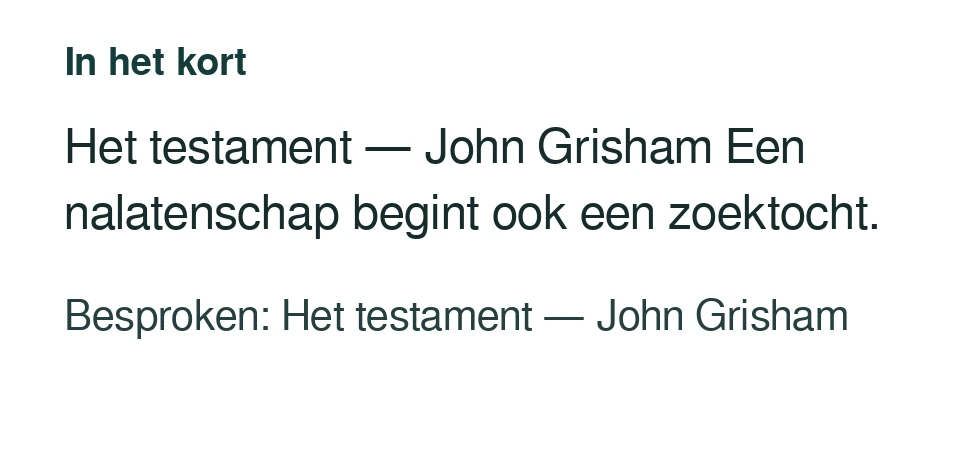 Het testament — John Grisham Een nalatenschap begint ook een zoektocht. Besproken: Het testament — John Grisham.